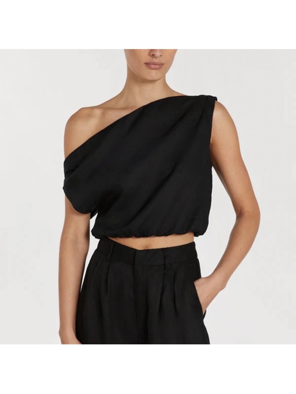 NWT DISSH Cass Black Linen Crop Top Blouse Size 12 Minimalist